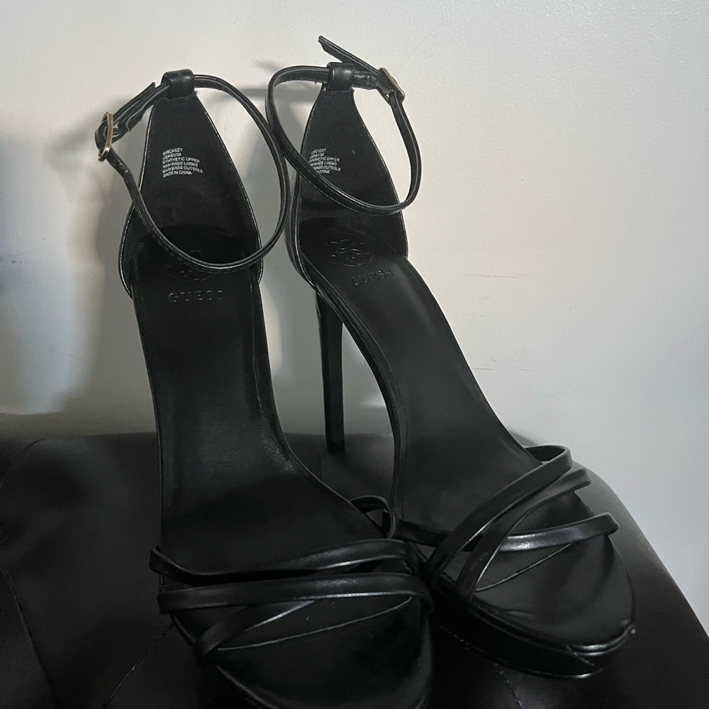 Guess Black Ankle Strap Heels